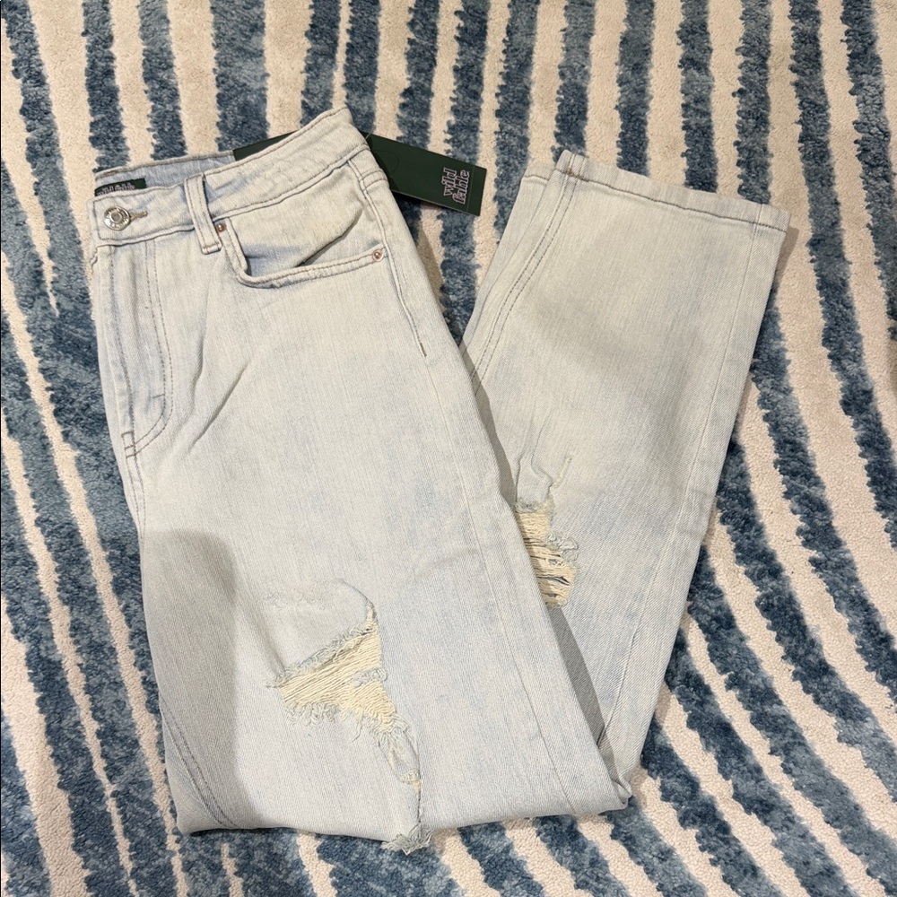 Light Blue Distressed High Rise Mom Jeans